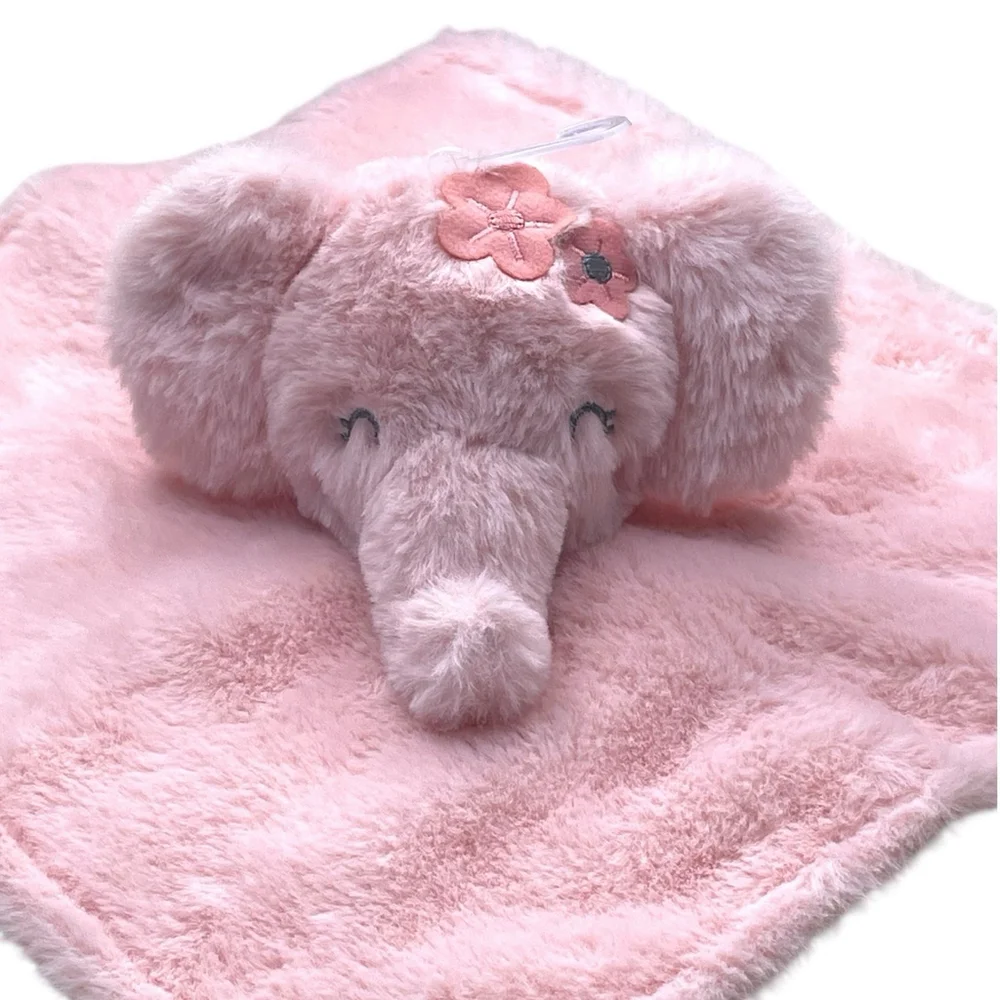 Parents Choice Elephant Lovey Floral Satin Security Blanket Plush Flower Pink